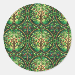 Circular sticker design featuring a repeating 