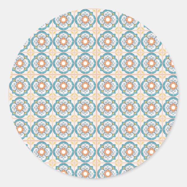 Circular tile design featuring intricate floral  runder aufkleber (Vorderseite)