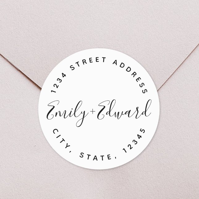 Circular Wedding Address Calligraphy Couple Names Runder Aufkleber (Von Creator hochgeladen)