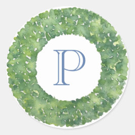 Circular Winter Greenerity Wreath Monogram Blue Runder Aufkleber