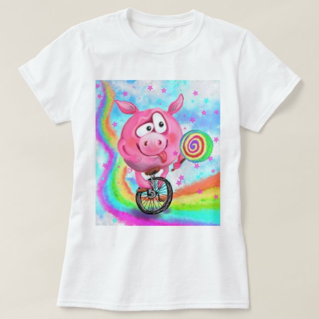 Circus Acrobat Piggy Cyclist mit Lollipop T - Shir T-Shirt (Design vorne)