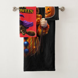 Circus and kitten whimsical Halloween three-p piec Badhandtuch Set