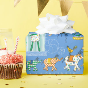 Circus Animal Performances über blaues Wrapping Pa Geschenkpapier