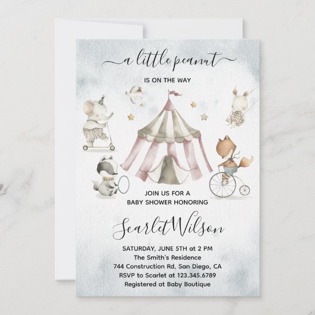 Circus Animaux Mobile Baby shower Invitation (Devant)