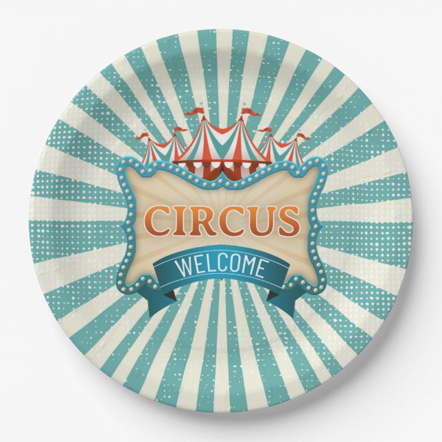 Circus Aquamarin Red Tent Geburtstagspartikelplatt Pappteller (Vorderseite)