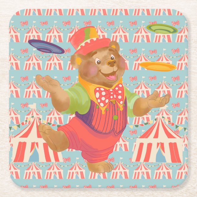 Circus Bear Coaster Rechteckiger Pappuntersetzer (Vorderseite)