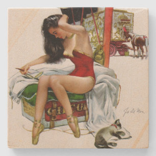 Circus Beauty Vintage Kunst Button-Up Girl Steinuntersetzer