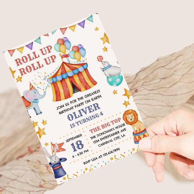 Circus Big Top Niedlicher Tiere Kindergeburtstag P Einladung (Circus theme kids birthday party invitation)