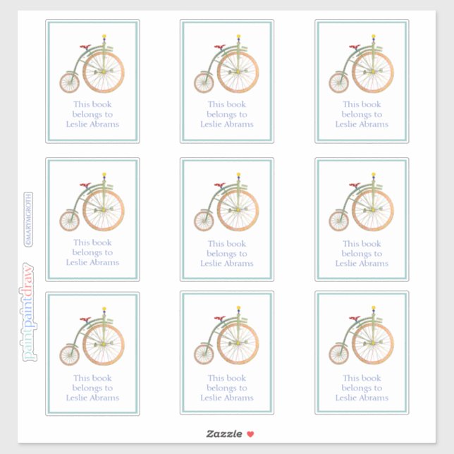 Circus Bike Blue Buchzeichen Sticker (Blatt)