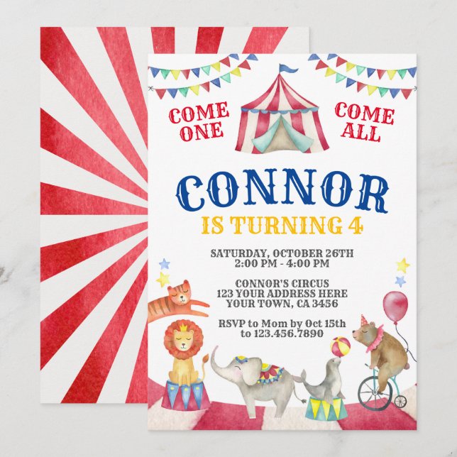 Circus Birthday Einladung (Vorne/Hinten)