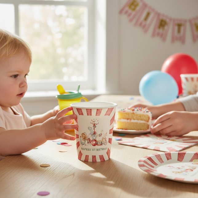 Circus Birthday Elephant Lion Juggler Watercolor  Pappbecher (Von Creator hochgeladen)