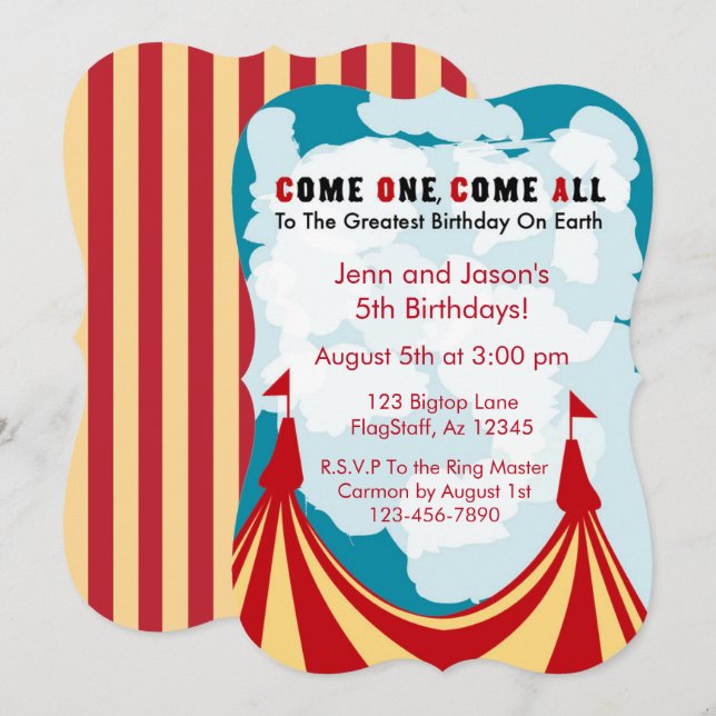 Circus Birthday Invitation Einladung (Vorne/Hinten)