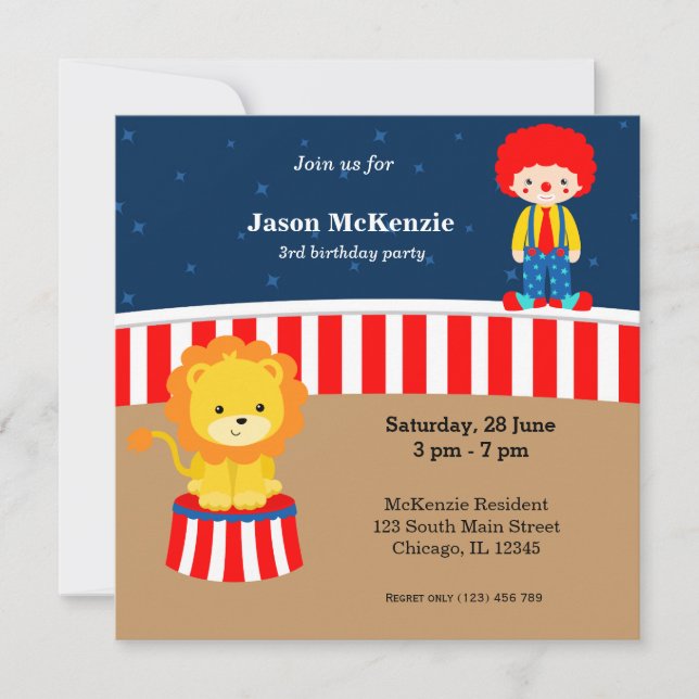 Circus Birthday Party Einladung (Vorderseite)