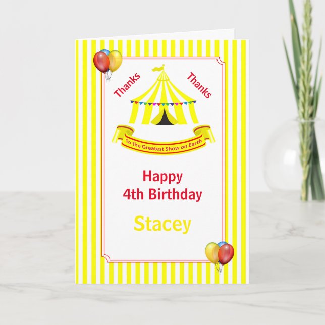Circus Birthday Party Gelb Karte (Vorderseite)