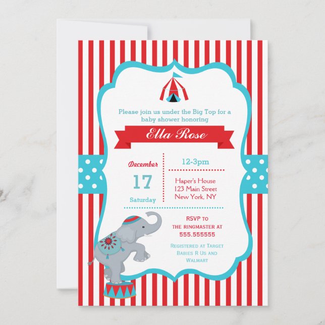 Circus Carnival Big Top Baby Shower Einladungen (Vorderseite)