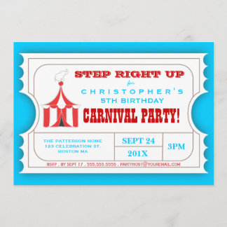 Circus Carnival Birthday Party Ticket Invitation Einladung