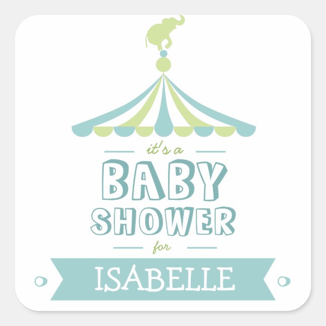 Circus Carnival Blue Green Baby Shocker Quadratischer Aufkleber (Vorderseite)