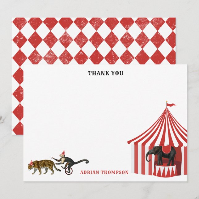 Circus Carnival Festival Animals Big Top Kids Dankeskarte (Vorne/Hinten)