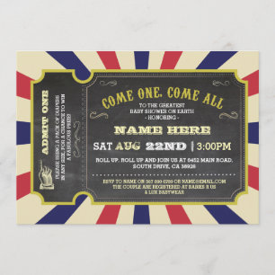 Circus Carnival Ticket Red Blue Baby Dusche Einlad Einladung