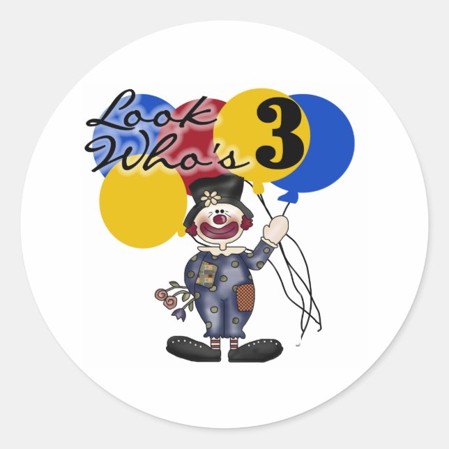 Circus Clown 3. Geburtstag Runder Aufkleber (Vorderseite)