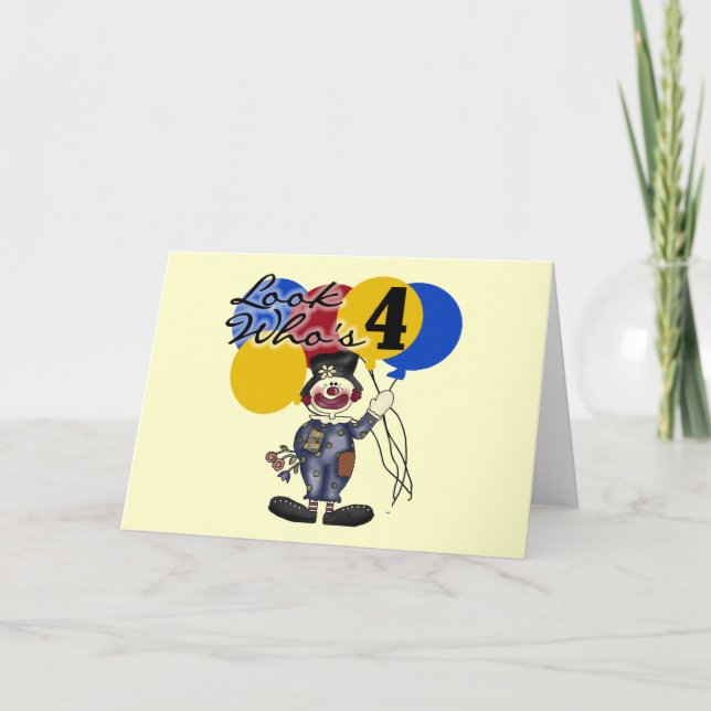 Circus Clown, 4. Geburtstag, Hemden und Geschenke Karte (Vorderseite)