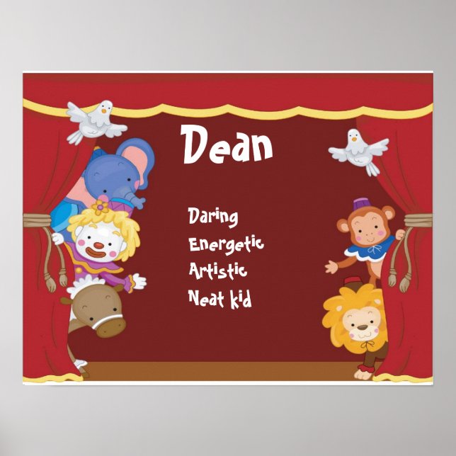 Circus Clown Baby Kids Room Name Print Poster (Vorne)