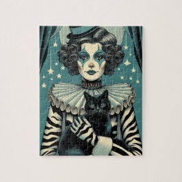 Circus Clown-Frau und eine schwarze Katze