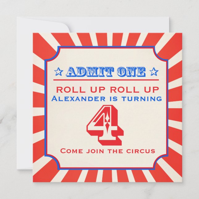 Circus clown fun fair 4e anniversaire invitation (Devant)