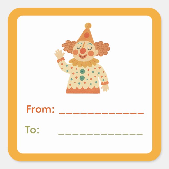 Circus Clown Gift Label Quadratischer Aufkleber (Vorderseite)