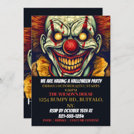 Circus Clown Happy Halloween Invitations