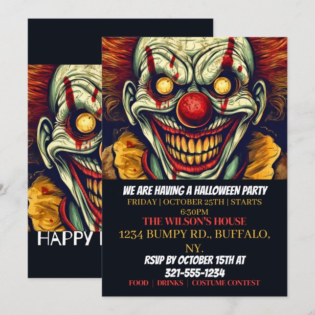 Circus Clown Happy Halloween-Party Einladungen (Vorne/Hinten)