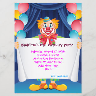 Circus Clown Kinder Party Einladung 6,5 Zoll x 8,7