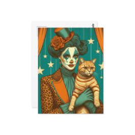 Circus Clown und Ginger Kitty Postkarte