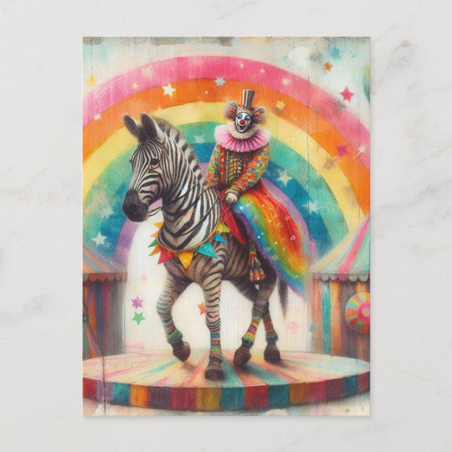 Circus Clown und Zebra Postkarte (Vorderseite)