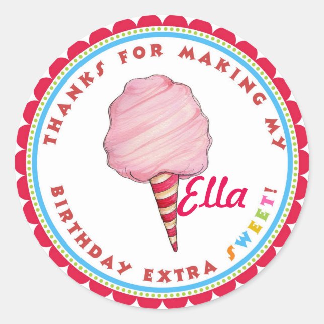 Circus Cotton Candy Geburtstagsparty Gunst Sticker (Vorderseite)
