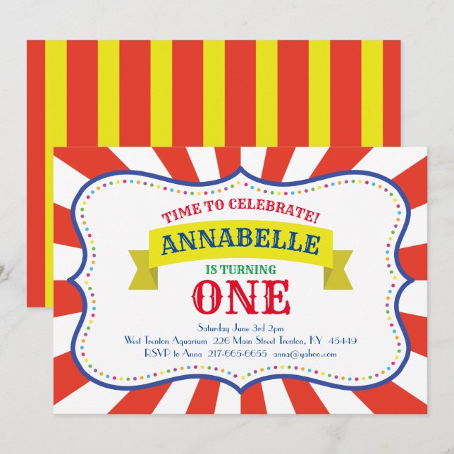 Circus Cute 1er Anniversaire Invitations (Devant / Derrière)