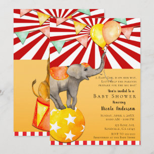 Circus Elephant auf Ball Carnival Baby Dusche Part Einladung