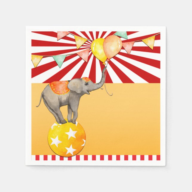 Circus Elephant auf Ball Carnival Baby Dusche Part Serviette (Vorderseite)