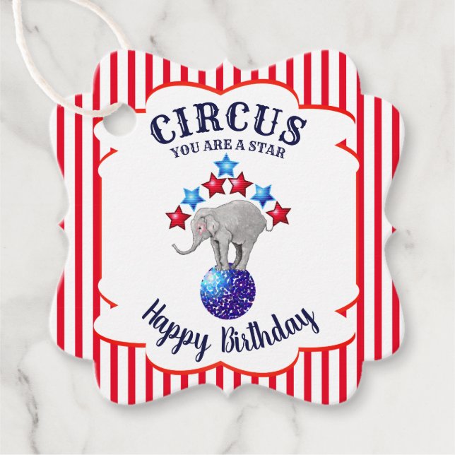 Circus Elephant Birthday Geschenkanhänger (Vorderseite)