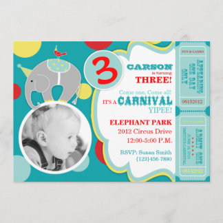 Circus Elephant Birthday Invasion Card A7 Einladung