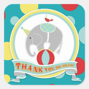 Circus Elephant Dankeschön Label Quadratischer Aufkleber