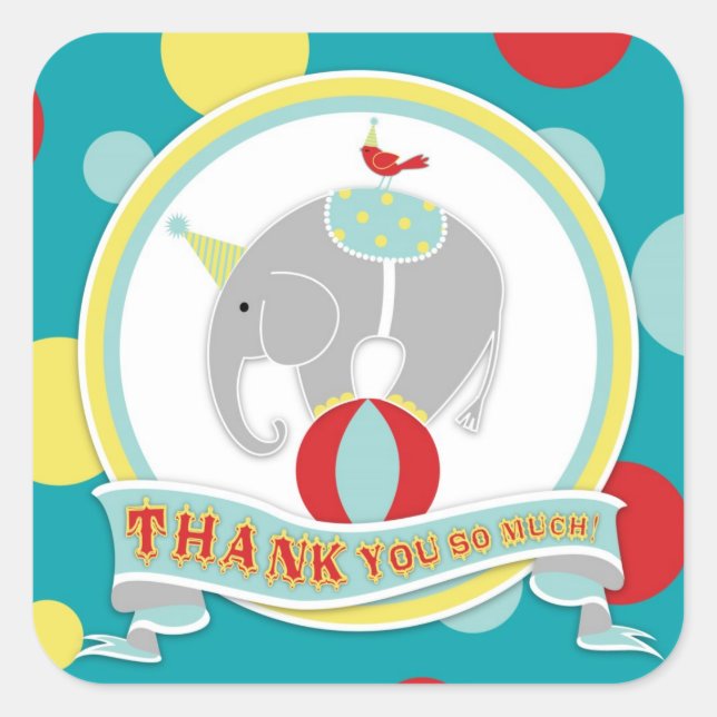 Circus Elephant Dankeschön Label Quadratischer Aufkleber (Vorderseite)