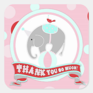 Circus Elephant Dankeschön Label Quadratischer Aufkleber