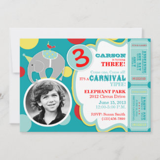 Circus Elephant Geburtstag Einladung Blau