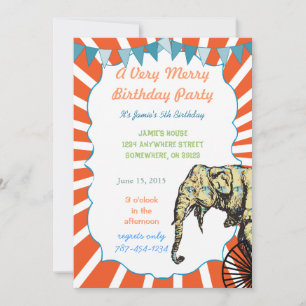 Circus Elephant Geburtstagsparty Einladung Jagd