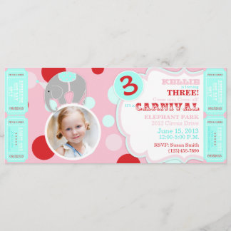 Circus Elephant zum Geburtstag Einladung Rosa