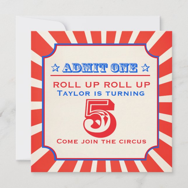 Circus fun fair 5e anniversaire invitation (Devant)