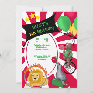 Circus Fun Whimsical Animal Primärfarbe Einladung