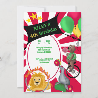 Circus Fun Whimsical Animal Primärfarbe Einladung