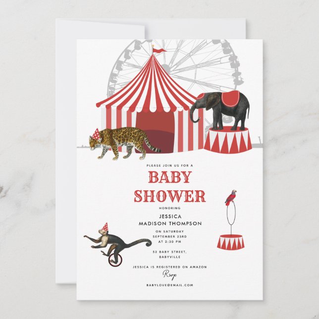 Circus Karneval Festival Thema Big Top Baby Dusche Einladung (Vorderseite)
